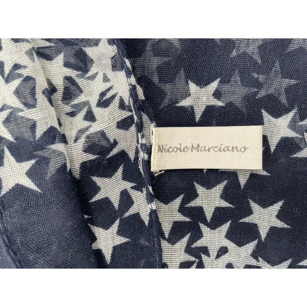 Nicole Marciano Womens Rectangular‎ Scarf One Size Navy Blue White Stars Print
